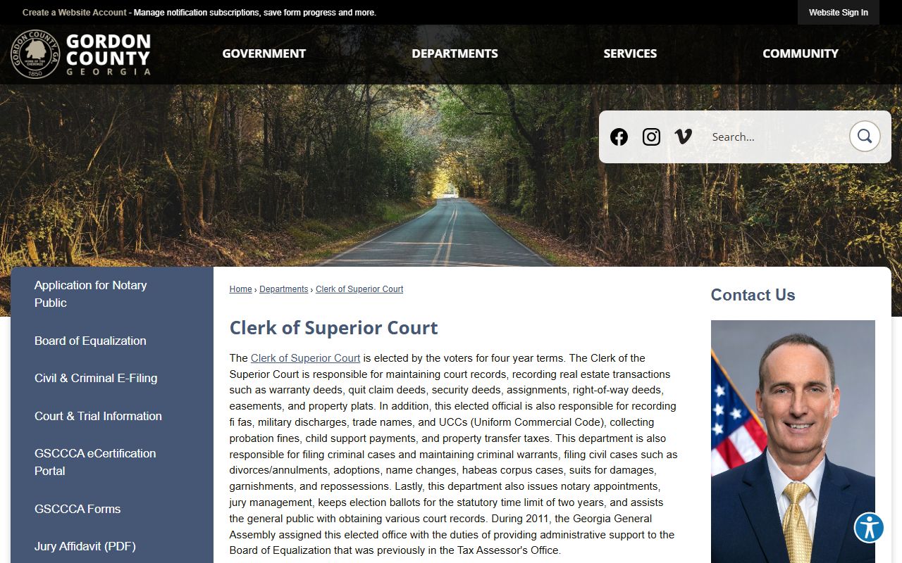 Gordon County Clerk of Superior Court records office page
