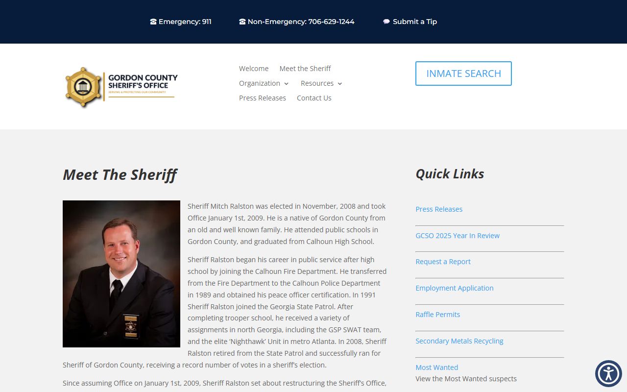 Gordon County arrest records Sheriff Mitch Ralston information