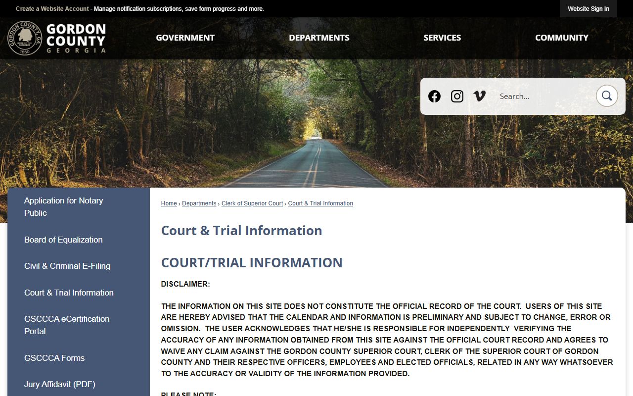 Gordon County court dockets court and trial information page