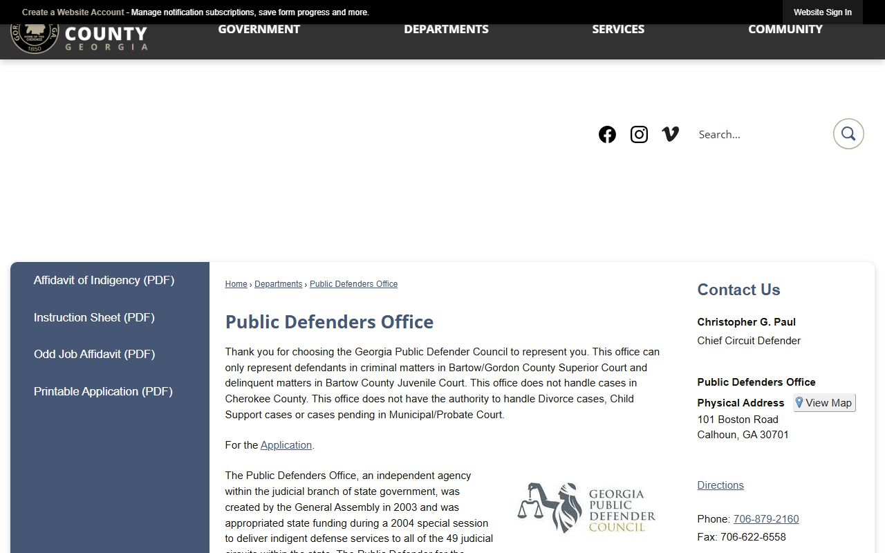 Gordon County Superior Court Public Defender Office page