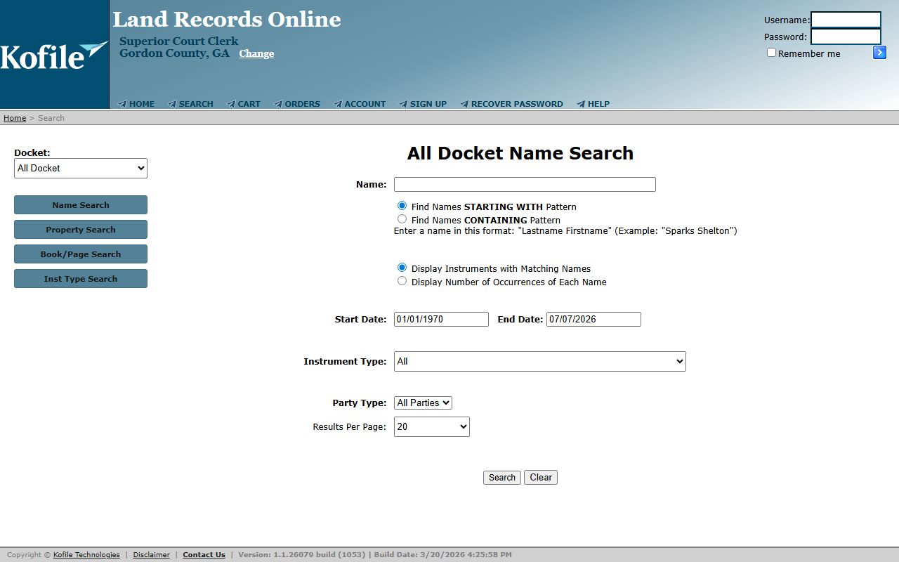 Gordon County probate records Kofile land records search
