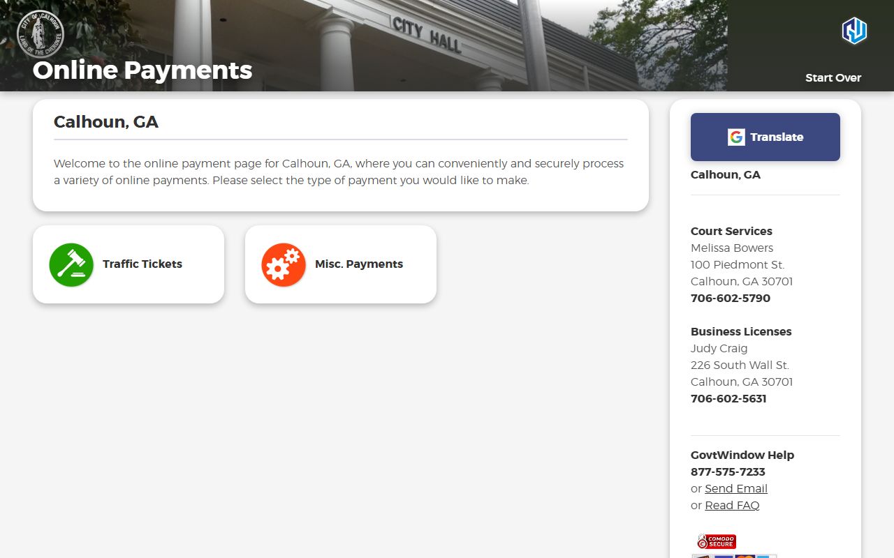 Gordon County traffic court records Calhoun Government Window payment portal